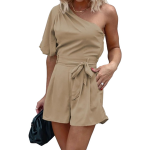 FASHION NOVA All Weekend Gauze Jumper TAUPE Women’s small NWT one sleeve romper